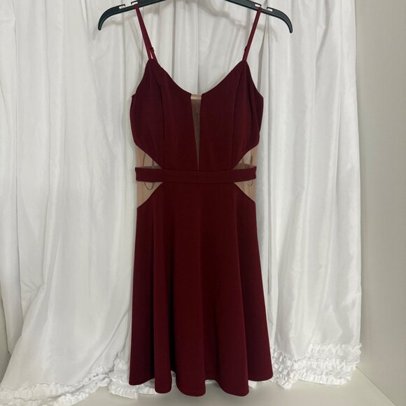 Mystic Burgundy Fit & Flare Dress Sheer Cutouts Adjustable Straps Small - Picture 2 of 8